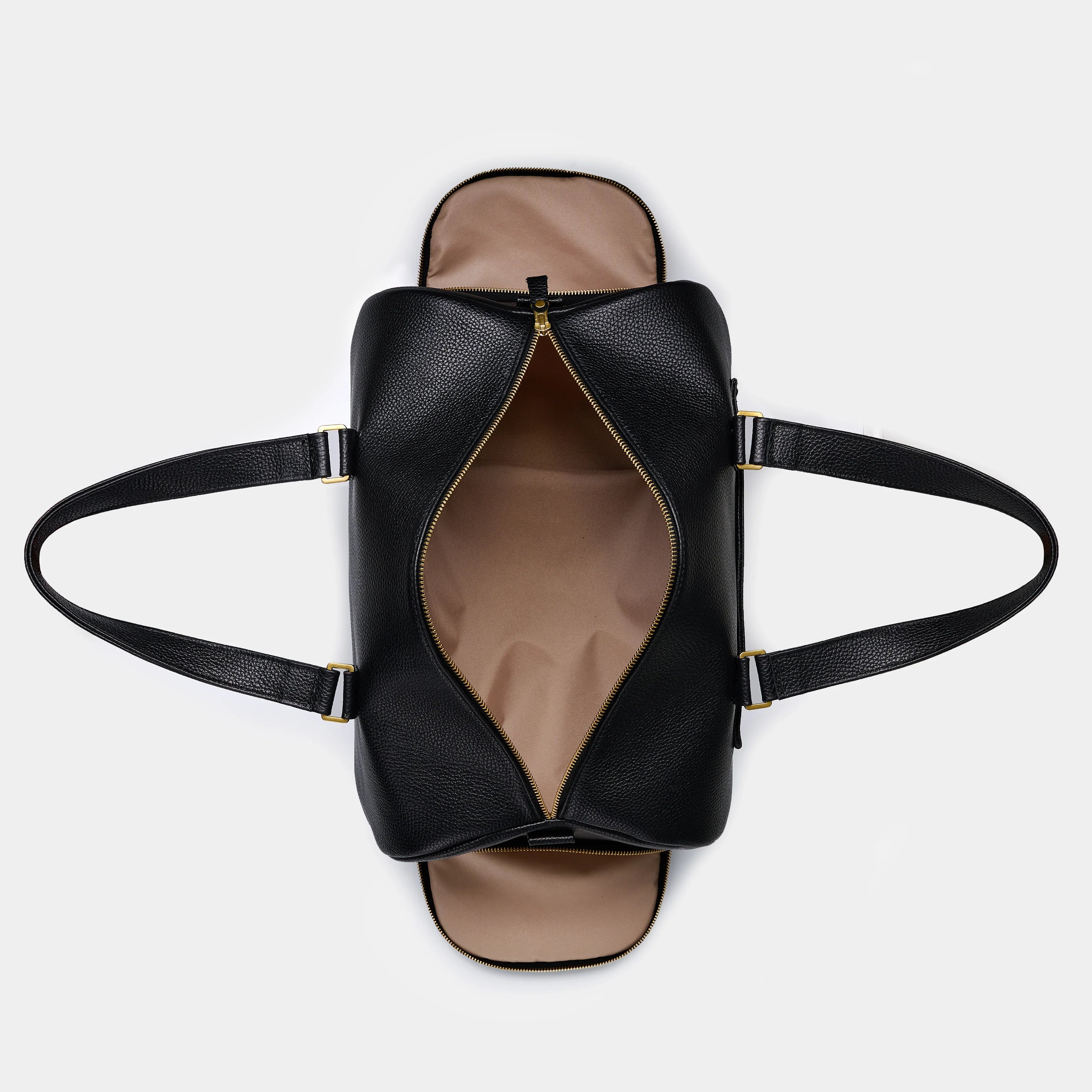 Nomad black leather duffle with detachable shoulder strap and minimalist INCARNE branding