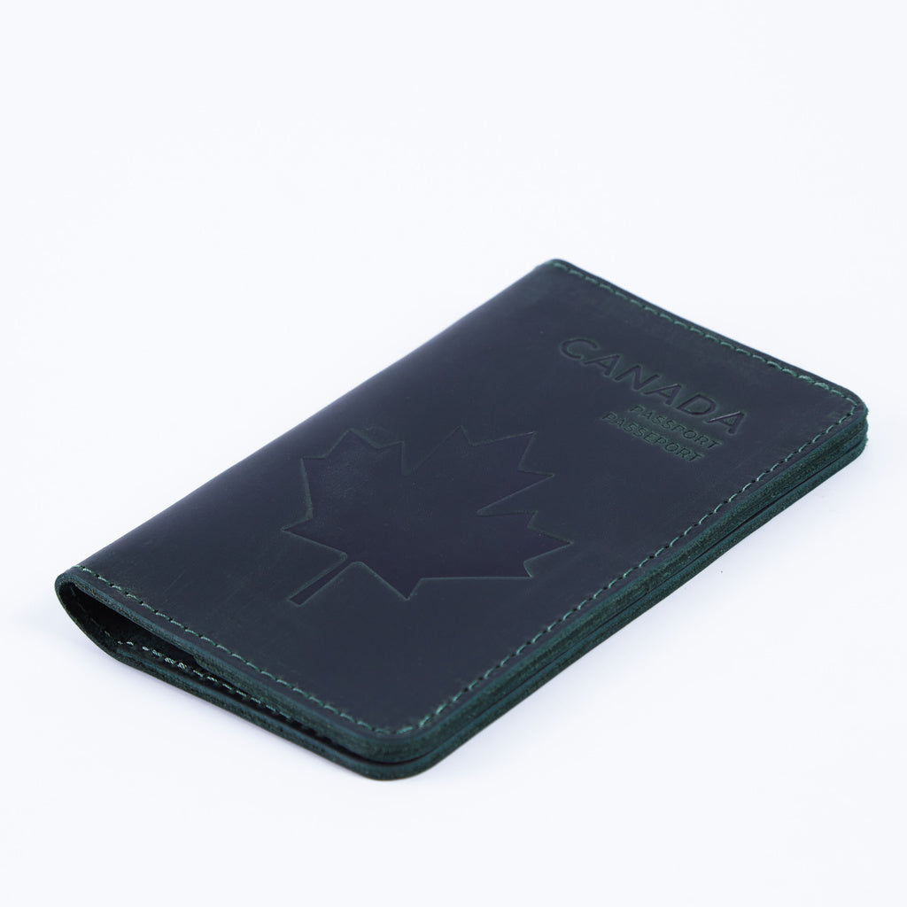 Funda de pasaporte con el símbolo nacional de Canadá hecha de cuero vintage