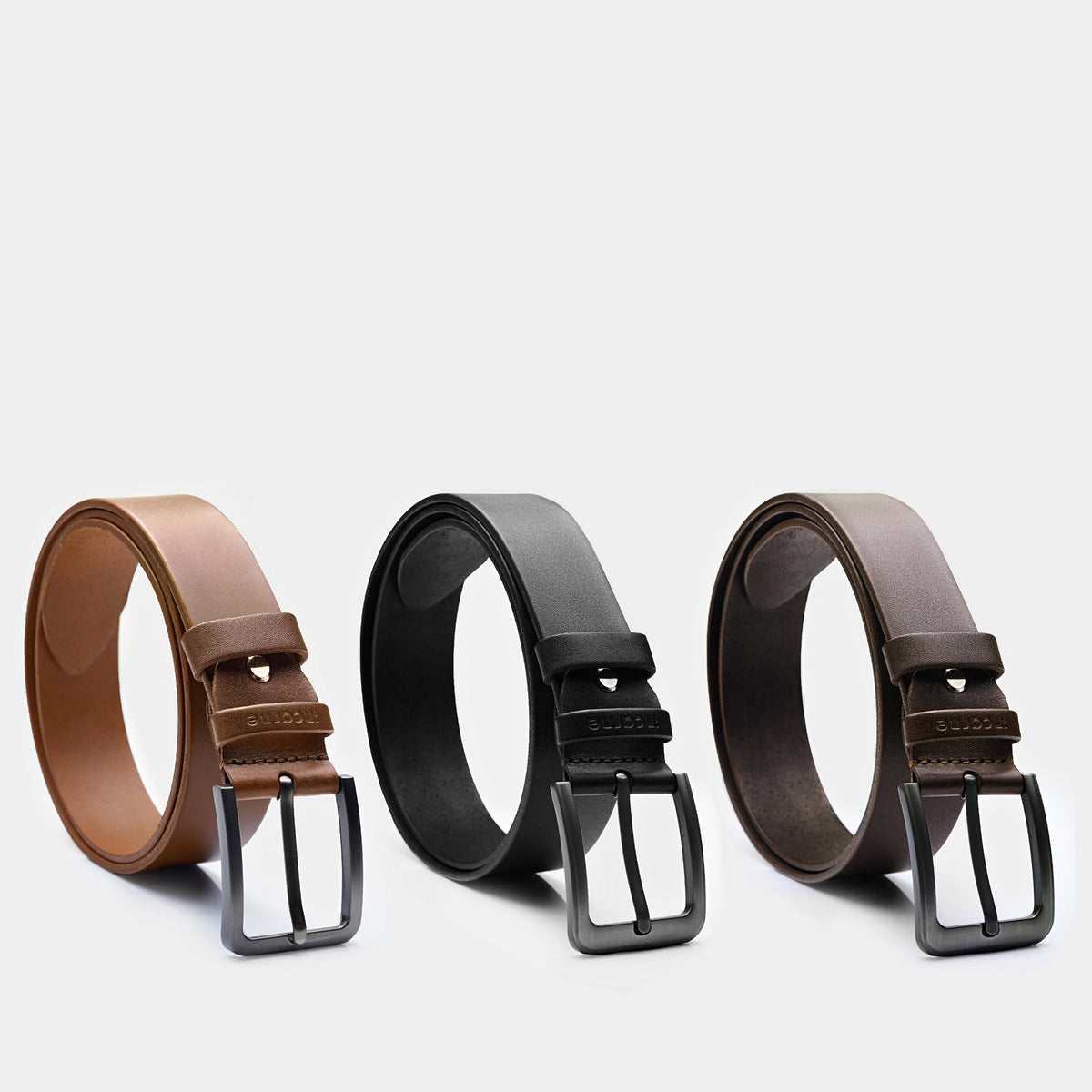 Mixed Leather and Metal Belts Set - Black & Brown BOSS - Gunmetal-buckle belt in Italian leather - Dark Brown main image 2