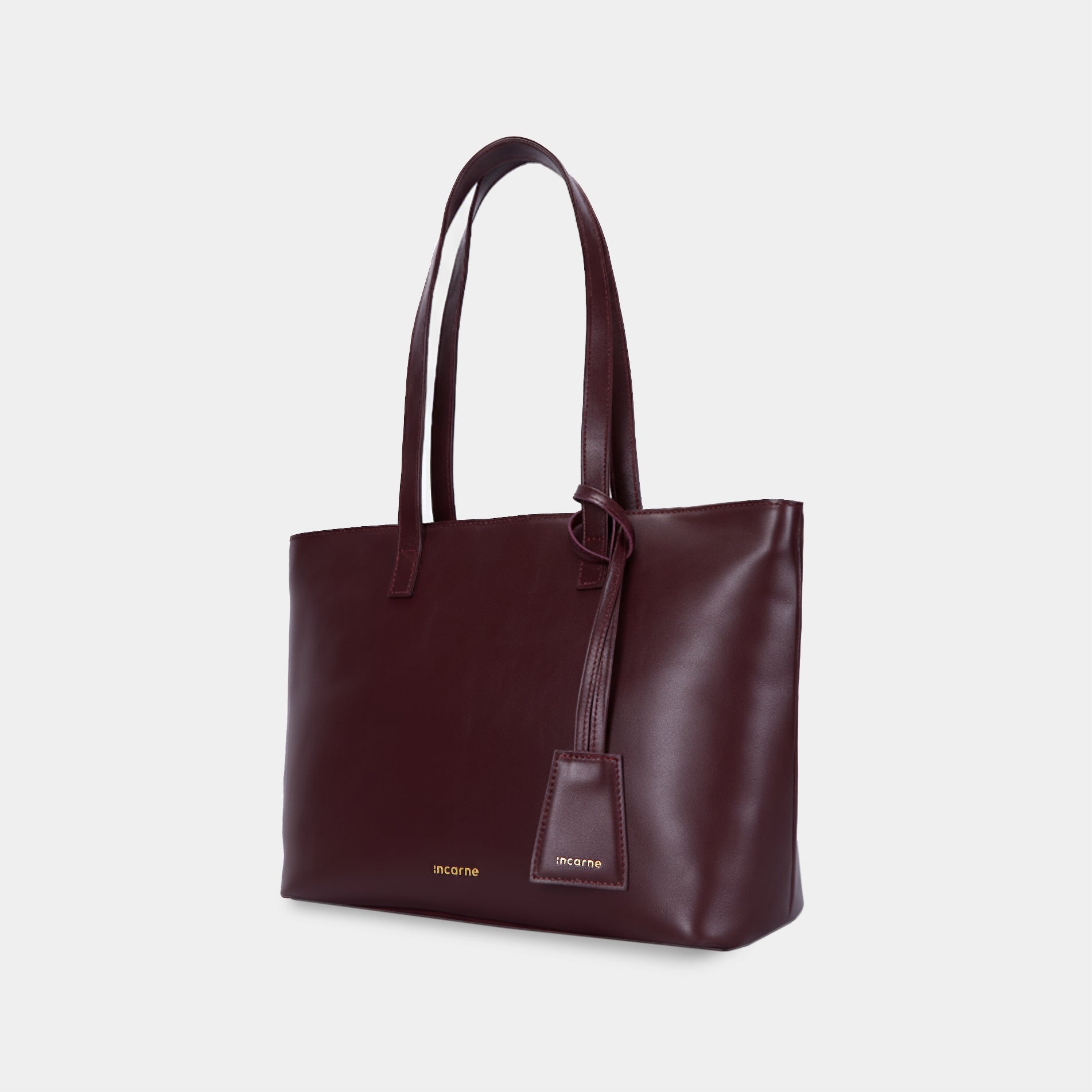 Emeli burgundy leather shopper bag front view