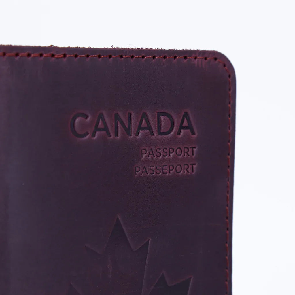 Passport cover with the national symbol of Canada мade from vintage leather - INCARNE® Global