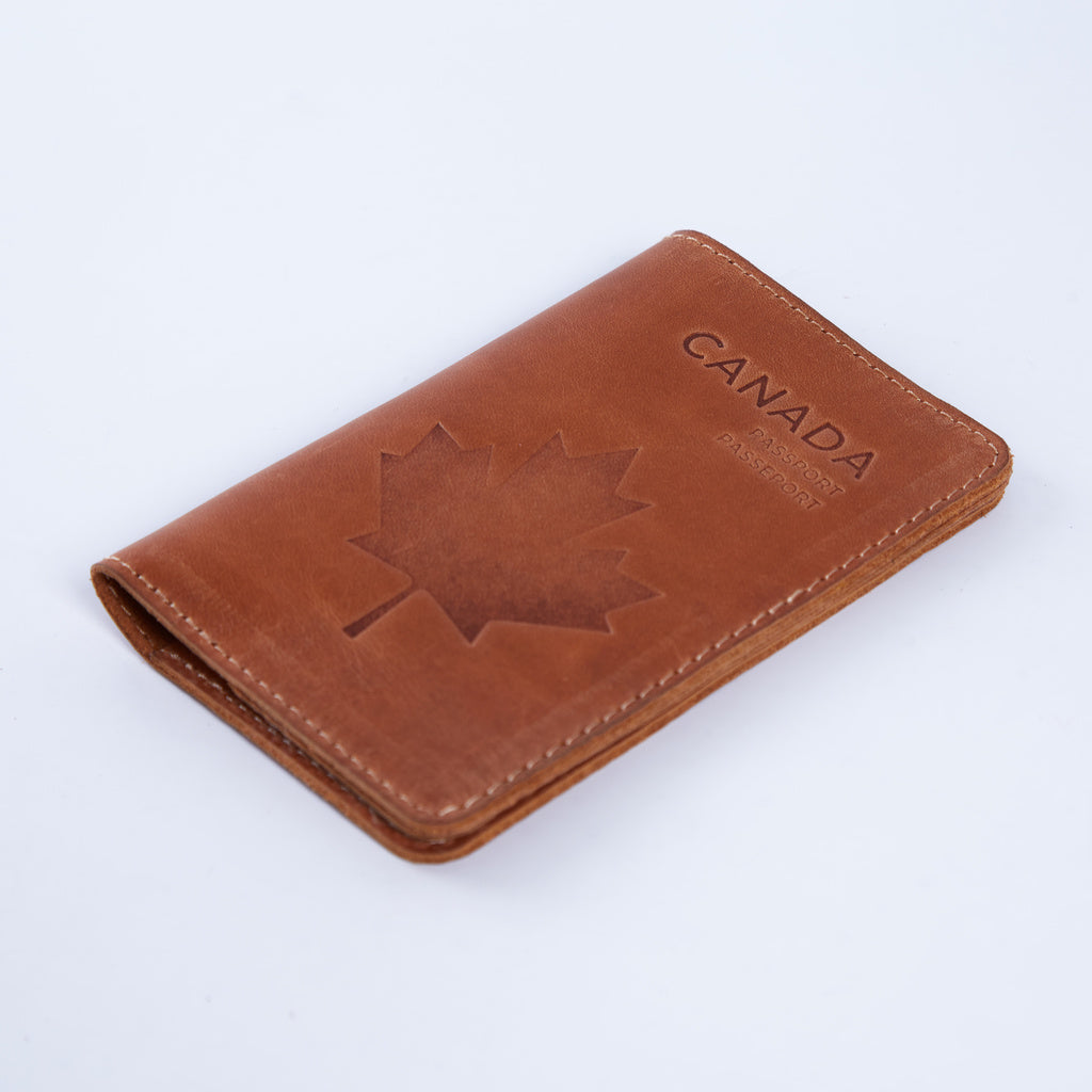 Funda de pasaporte con el símbolo nacional de Canadá hecha de cuero vintage