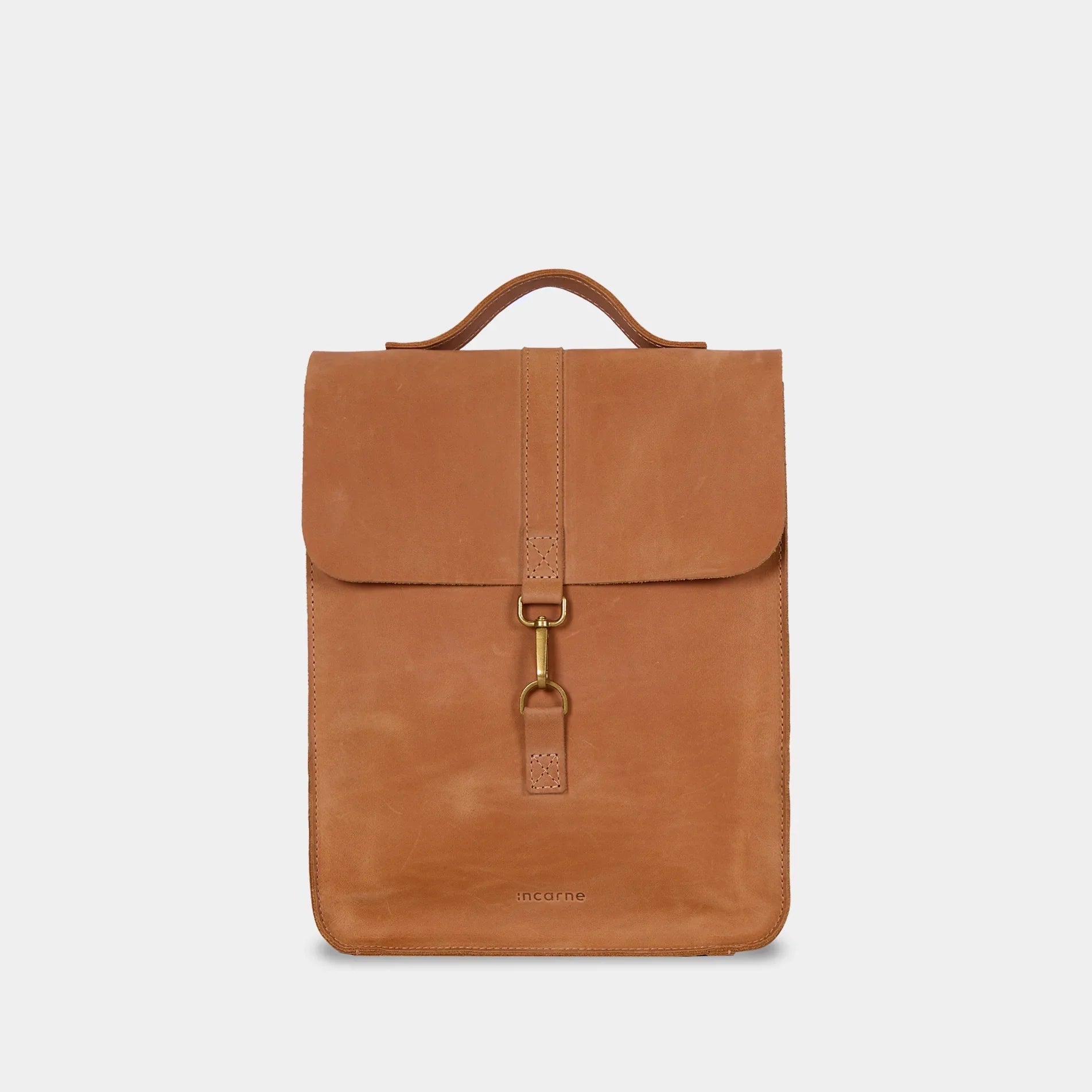cognac backpack leather Leather backpack New Dream cognac — minimalist design, genuine Leather S (24x30x7 см)