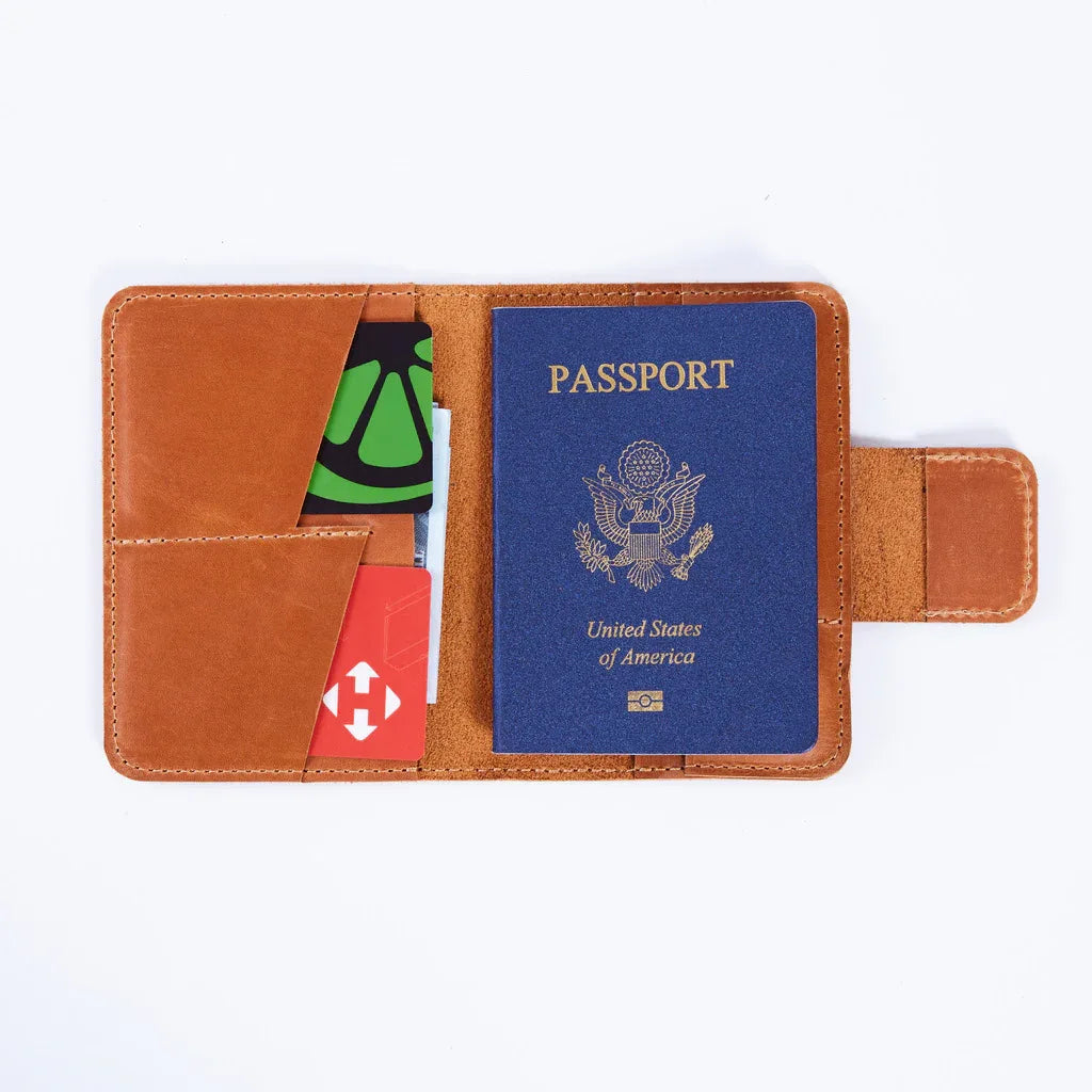 Smart Journey Vintage Leather Passport Cover for Travel with AirTag and Cards Holders - INCARNE® Global