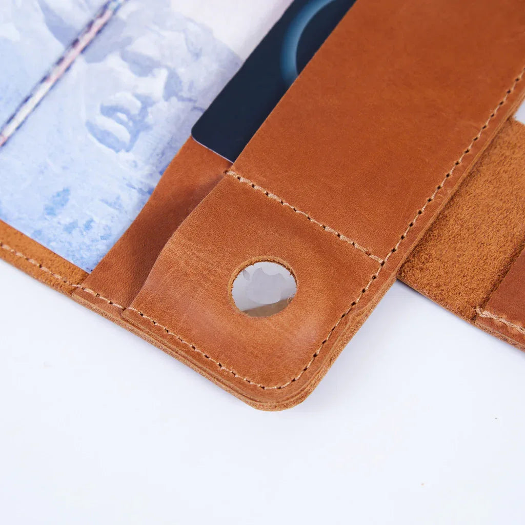 Smart Journey Vintage Leather Passport Cover for Travel with AirTag and Cards Holders - INCARNE® Global