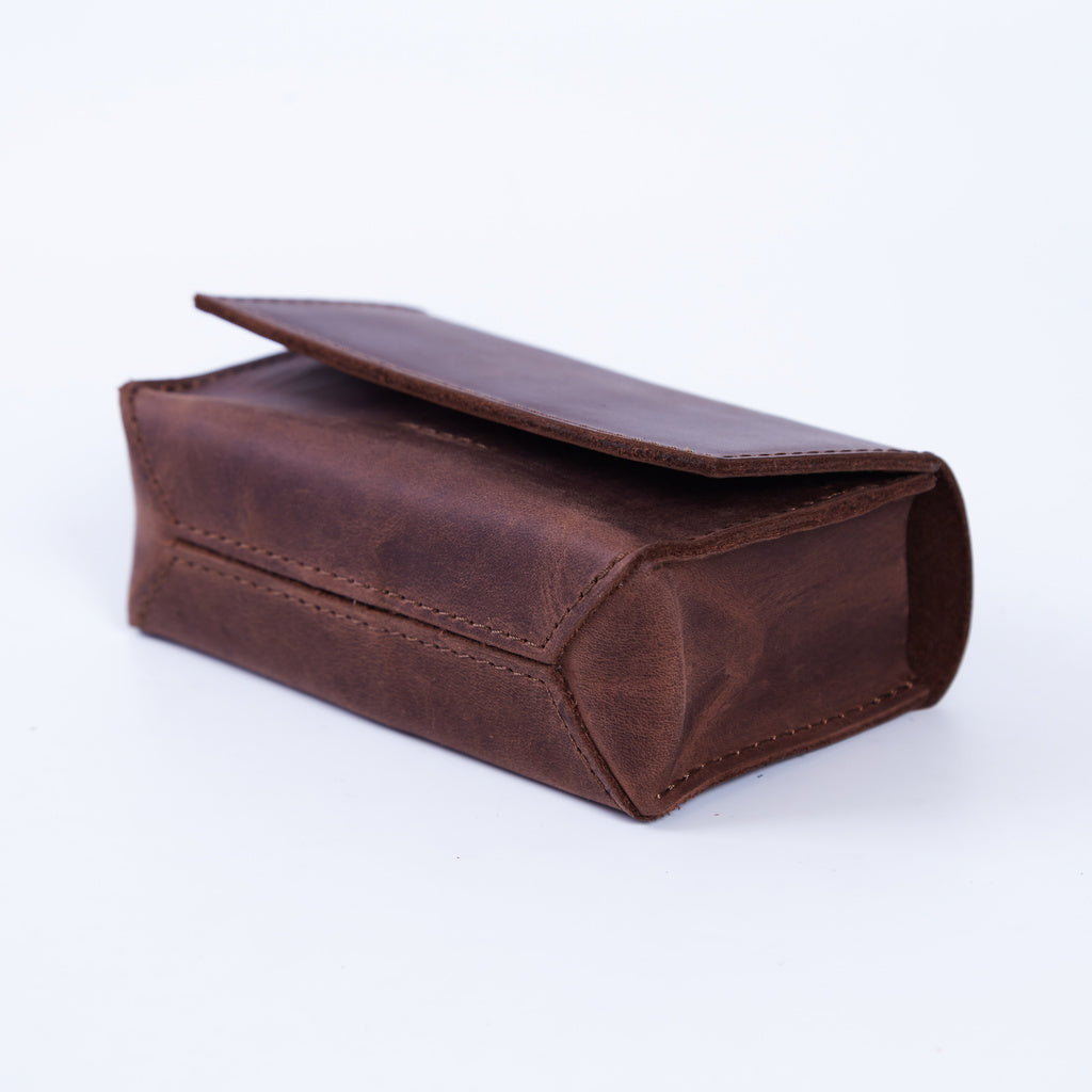Horizontal tarot bag with magnetic clasp made from vintage leather