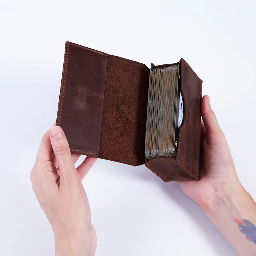 Horizontal tarot bag with magnetic clasp made from vintage leather - INCARNE® Global