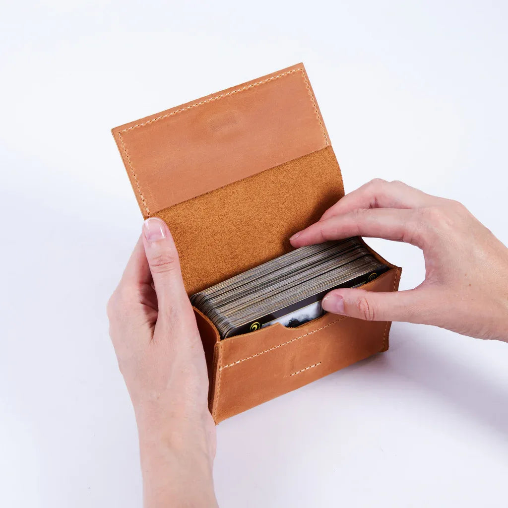 Horizontal tarot bag with magnetic clasp made from vintage leather - INCARNE® Global