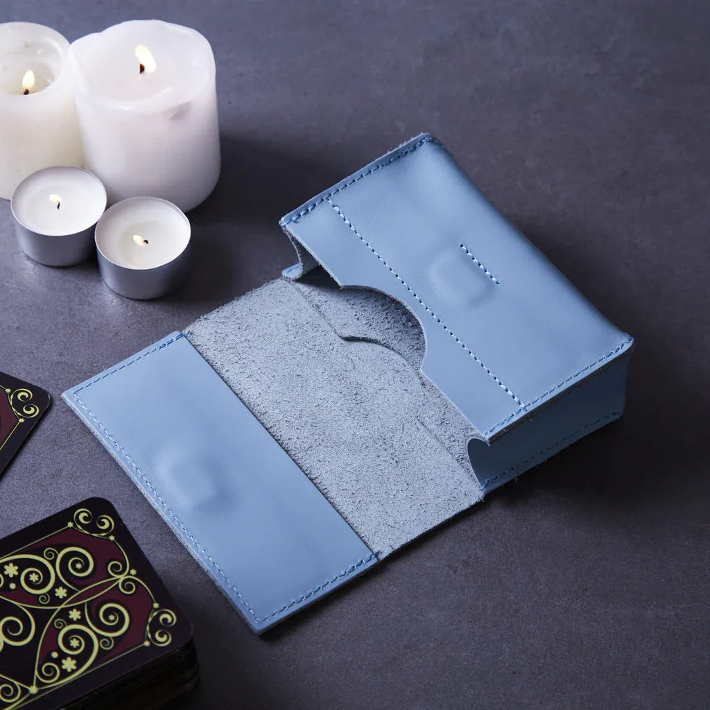 Horizontal tarot bag with magnetic clasp made from classic leather - INCARNEĀ® Global