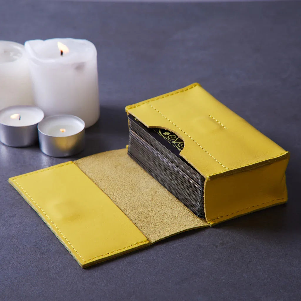 Horizontal tarot bag with magnetic clasp made from classic leather - INCARNEĀ® Global