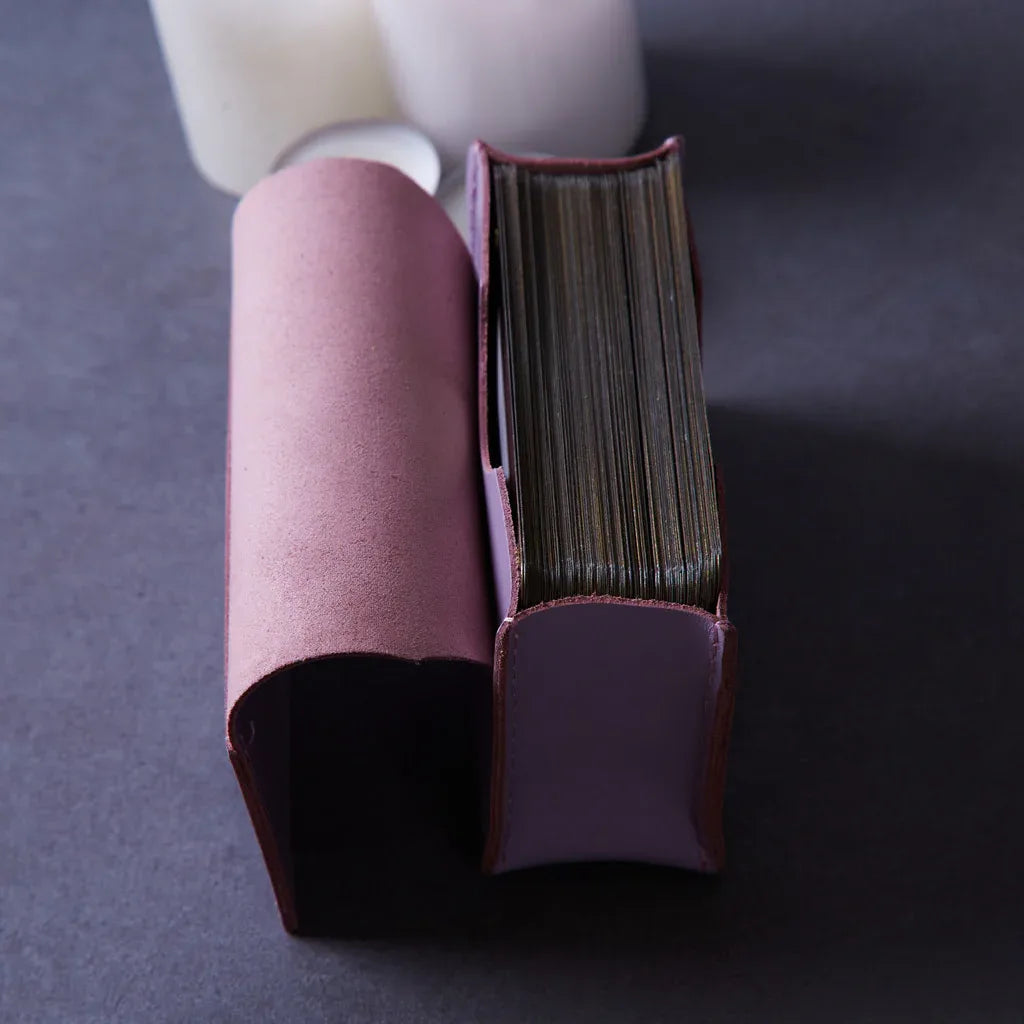 Horizontal tarot bag with magnetic clasp made from classic leather - INCARNEĀ® Global