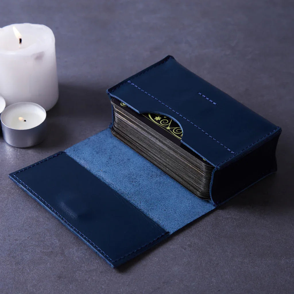 Horizontal tarot bag with magnetic clasp made from classic leather - INCARNEĀ® Global