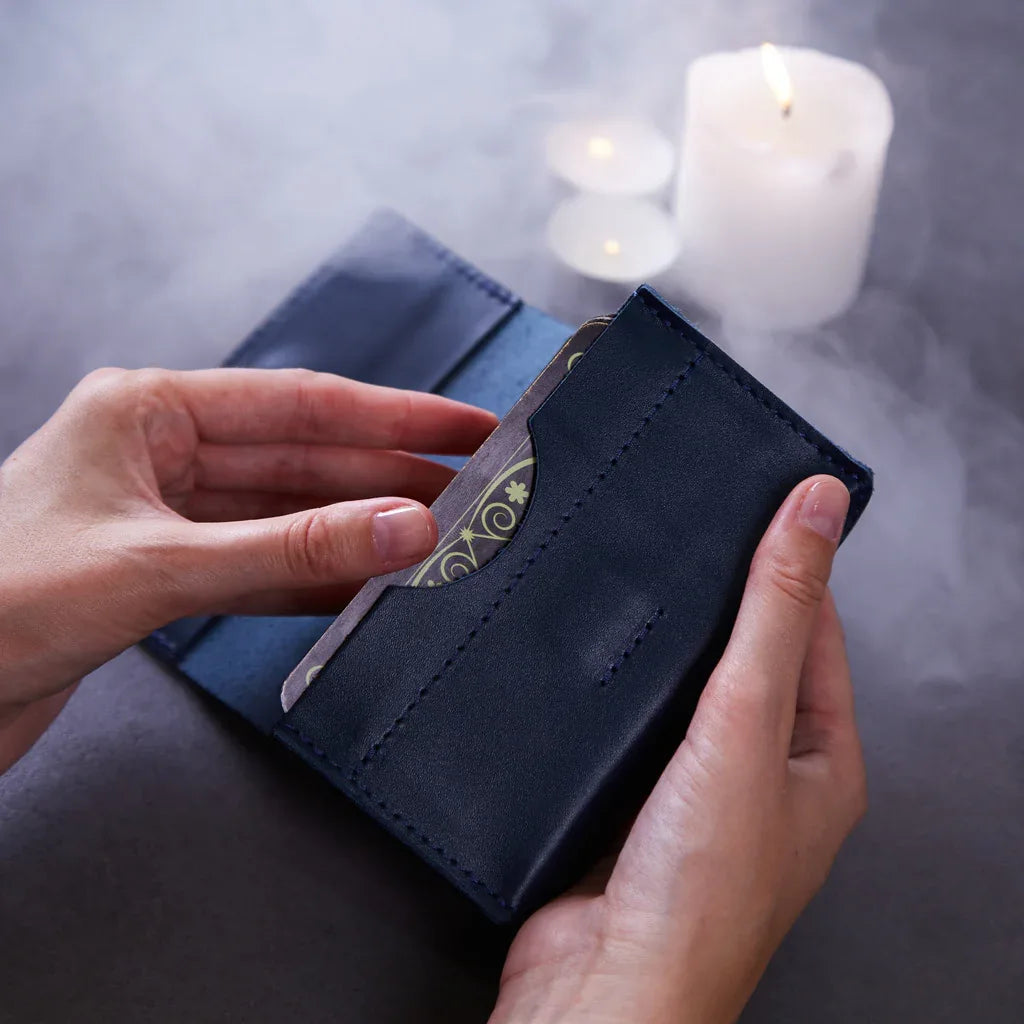 Horizontal tarot bag with magnetic clasp made from classic leather - INCARNE® Global