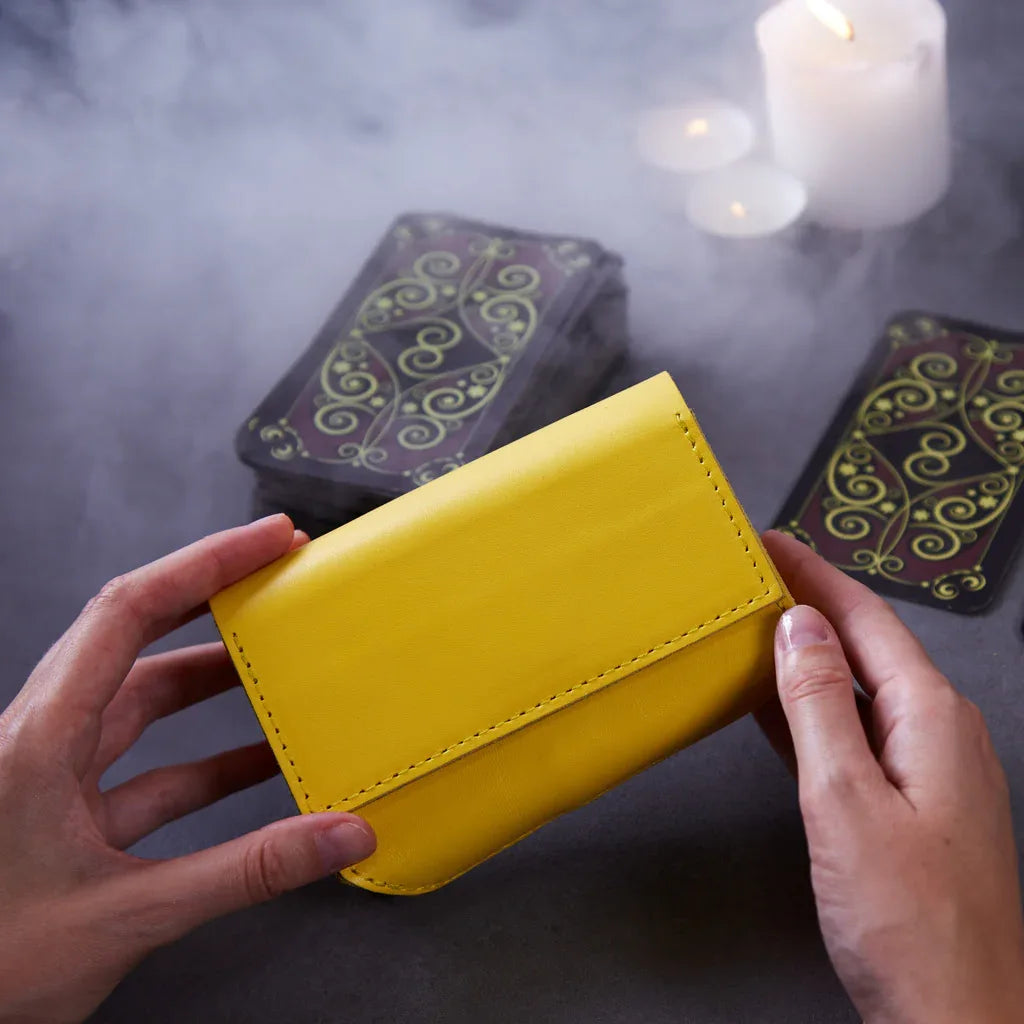 Horizontal tarot bag with magnetic clasp made from classic leather - INCARNEĀ® Global