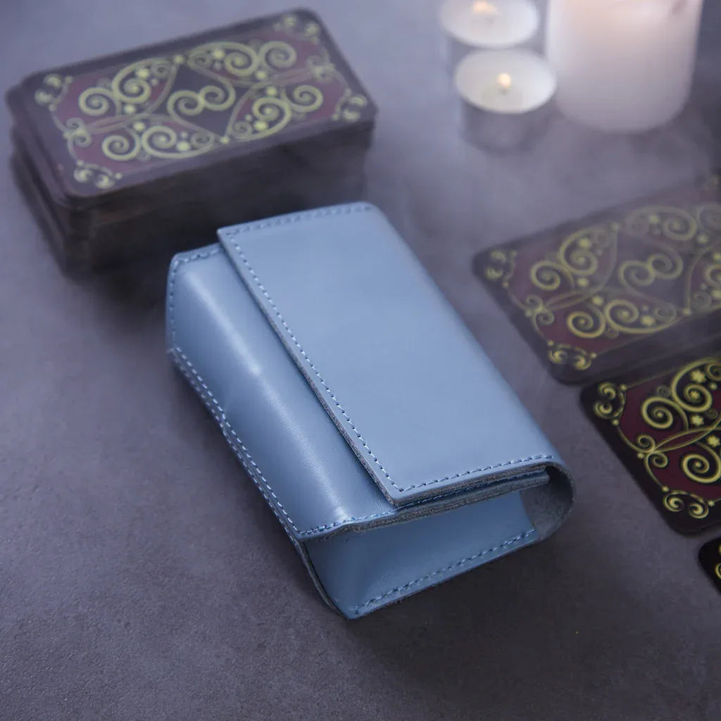 Horizontal tarot bag with magnetic clasp made from classic leather - INCARNEĀ® Global