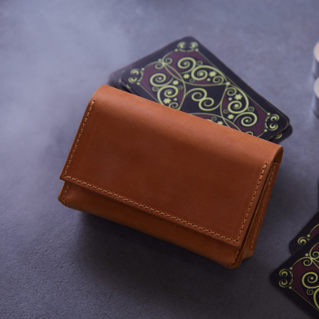 Horizontal tarot bag with magnetic clasp made from vintage leather