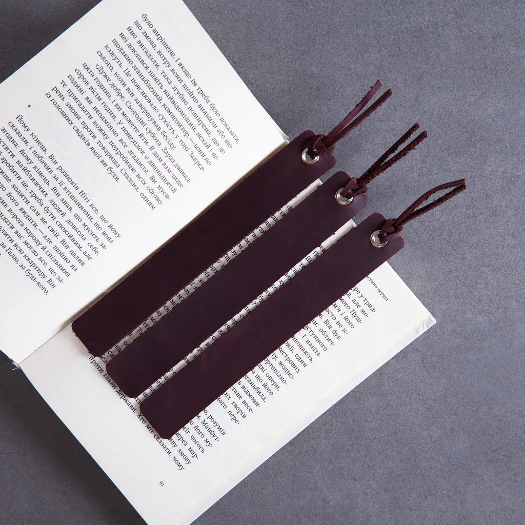 Bookmarks long made from vintage leather (set of 3) - INCARNE® Global