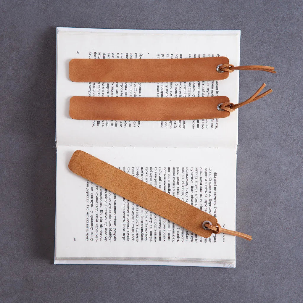 Bookmarks long made from vintage leather (set of 3) - INCARNE® Global