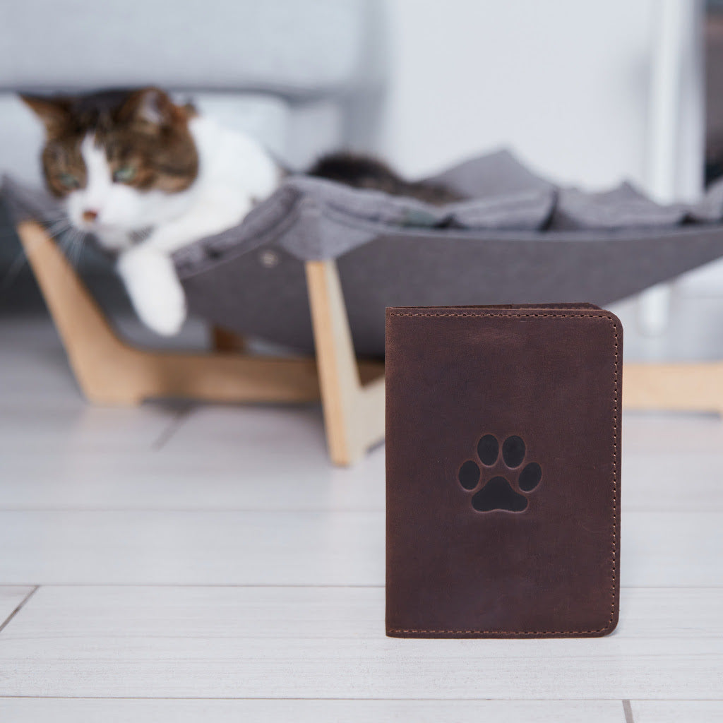 Leather cover for a veterinary passport Paw