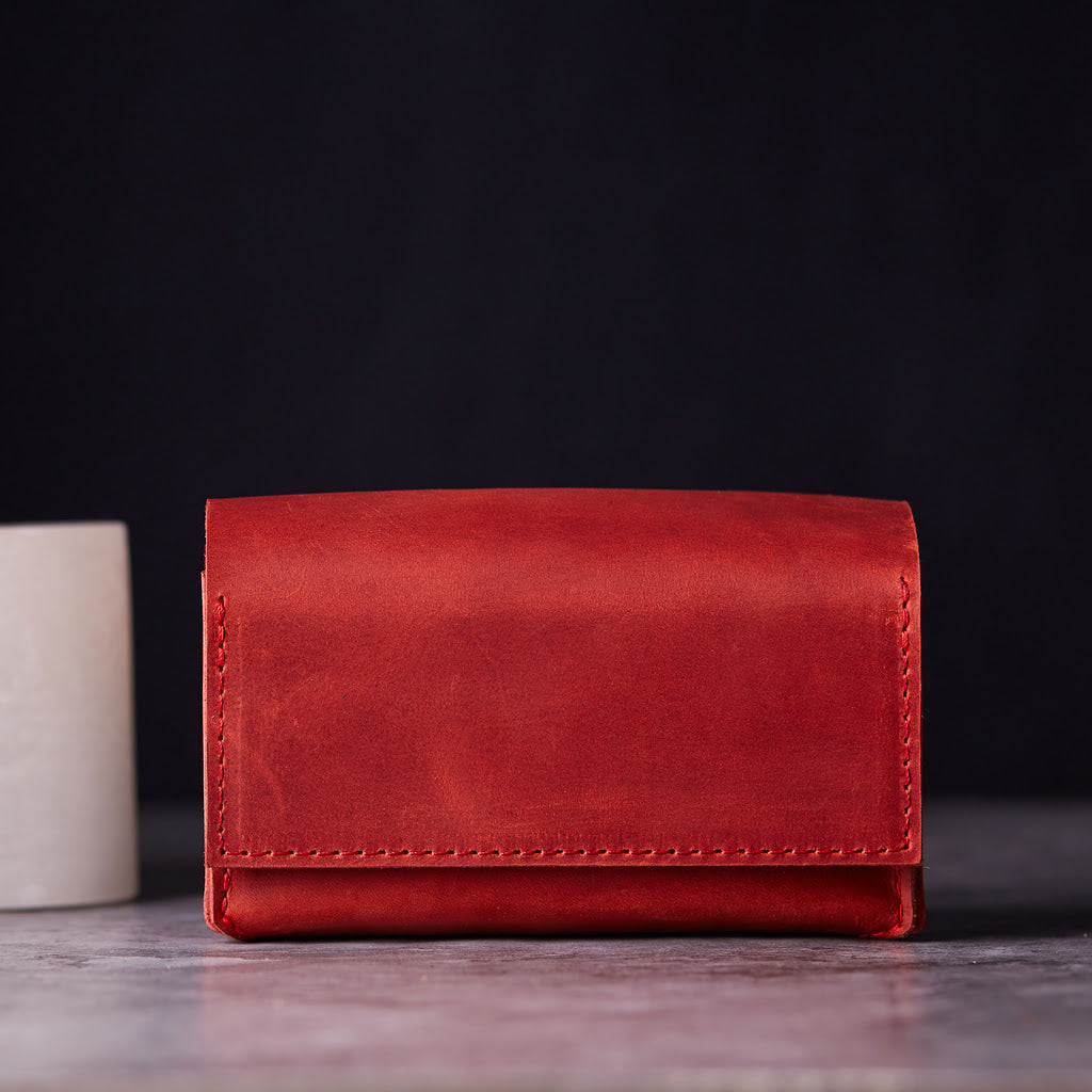 Horizontal tarot bag with magnetic clasp made from vintage leather