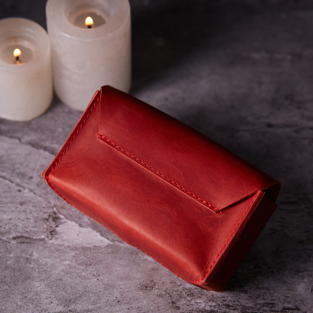 Horizontal tarot bag with magnetic clasp made from vintage leather