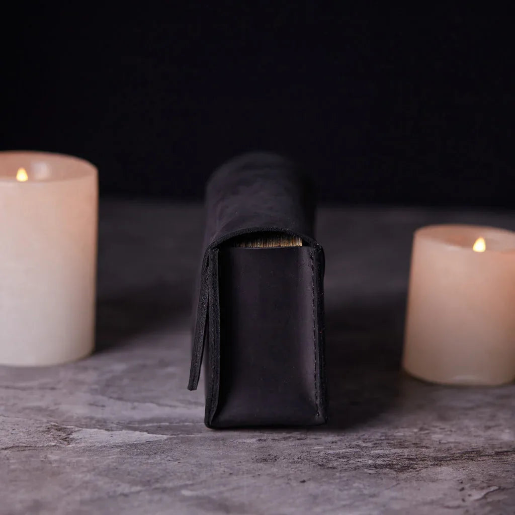 Horizontal tarot bag with magnetic clasp made from vintage leather - INCARNE® Global