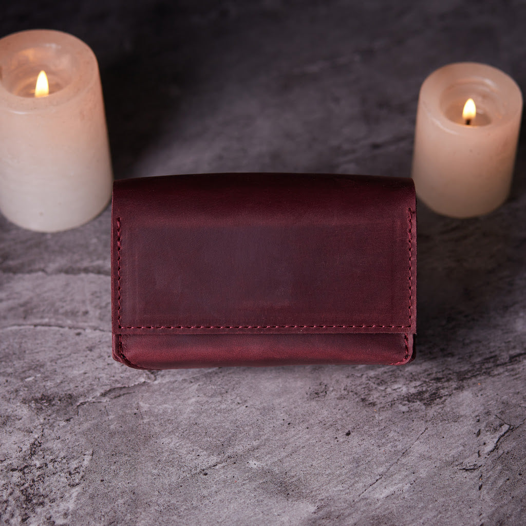 Horizontal tarot bag with magnetic clasp made from vintage leather