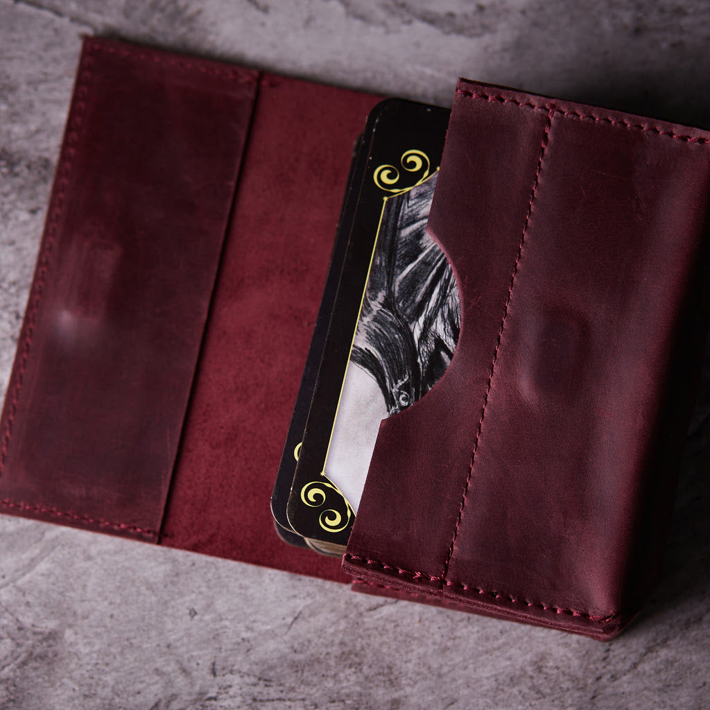 Horizontal tarot bag with magnetic clasp made from vintage leather