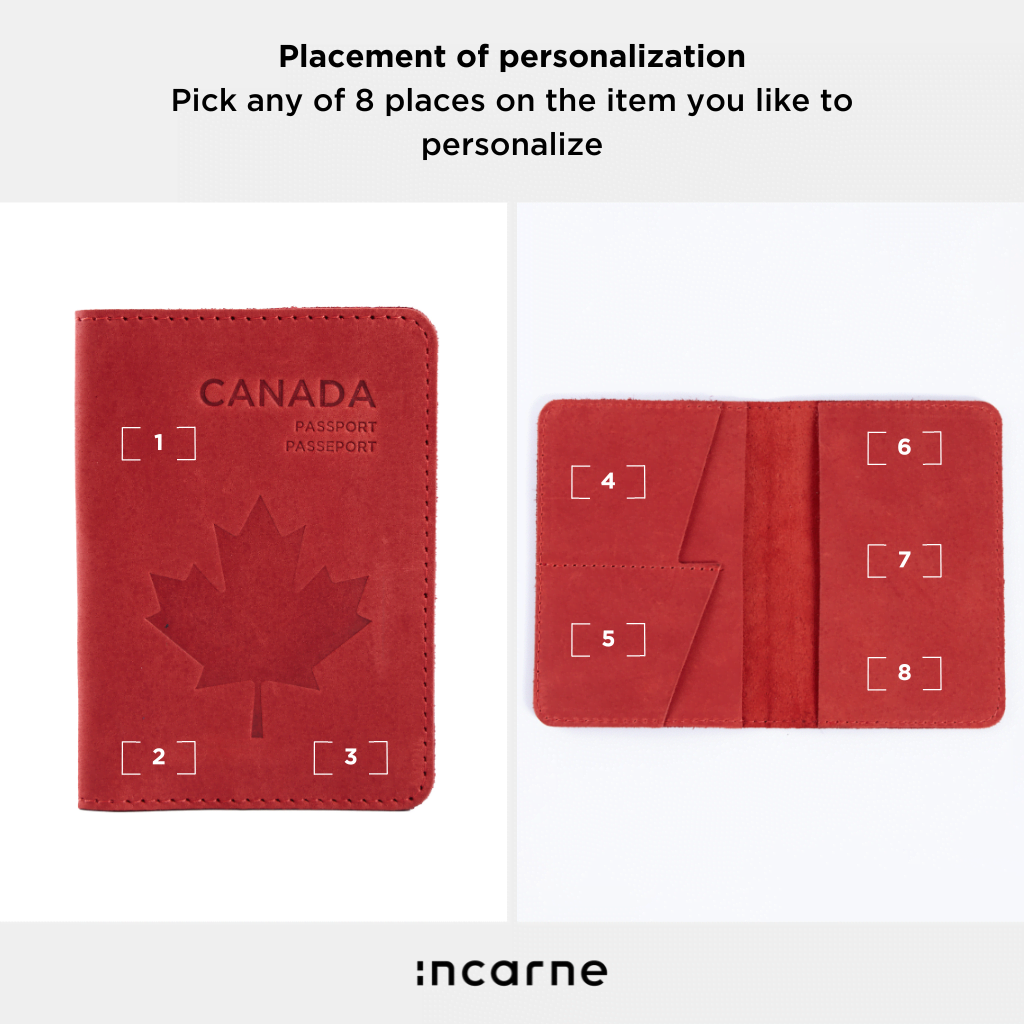 Funda de pasaporte con el símbolo nacional de Canadá hecha de cuero vintage