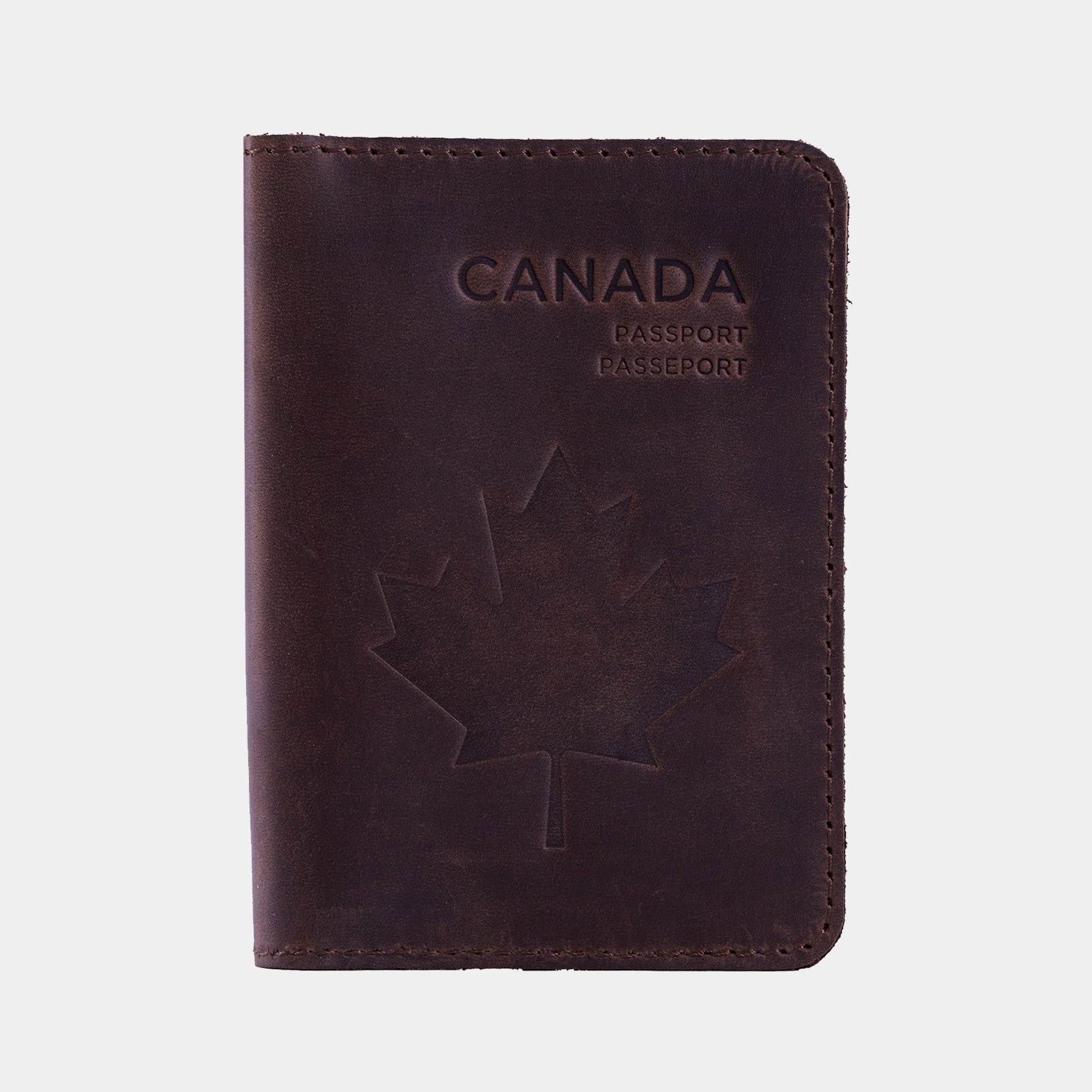 Funda de pasaporte con el símbolo nacional de Canadá hecha de cuero vintage