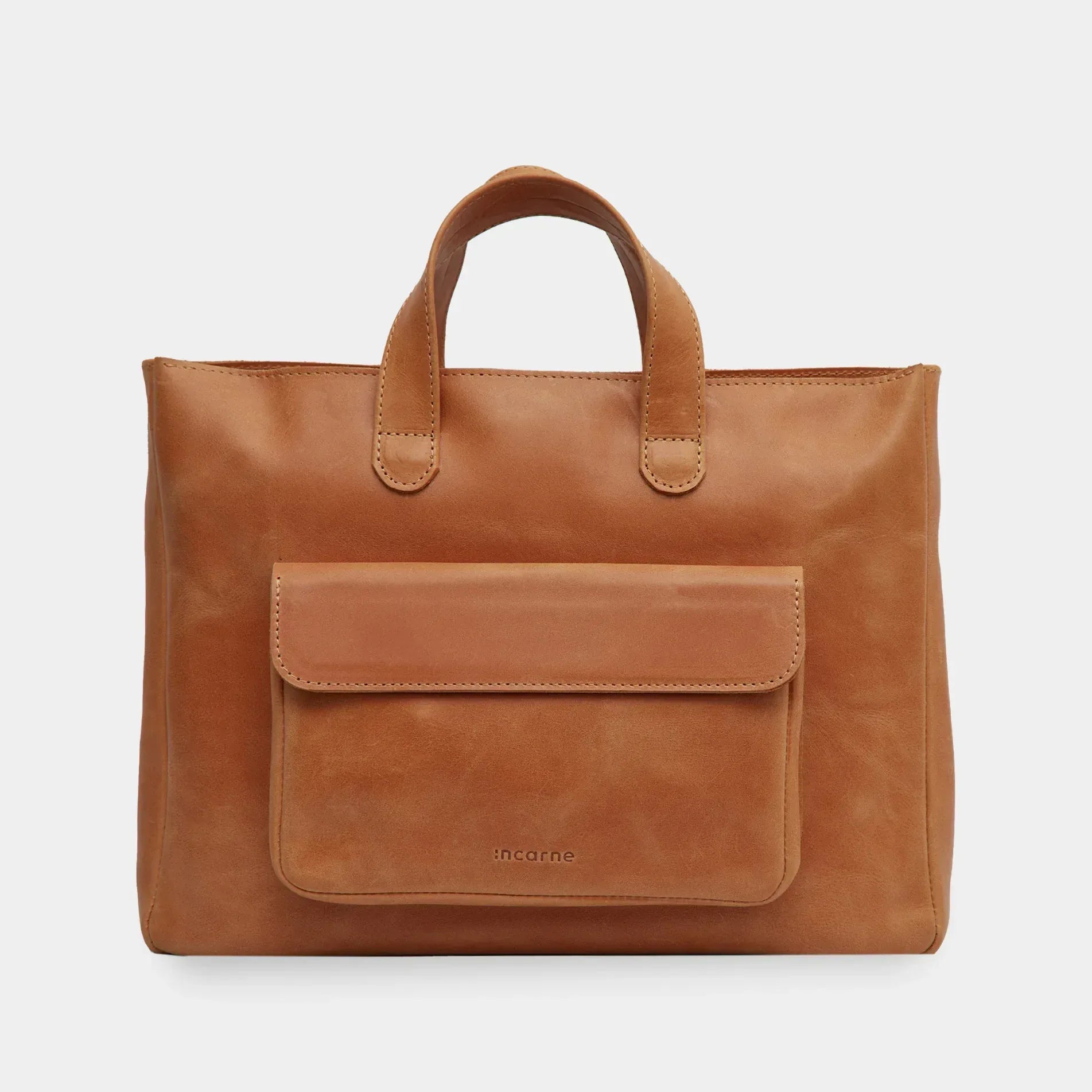 Voyager vintage leather laptop Convertible bag by INCARNE in cognac
