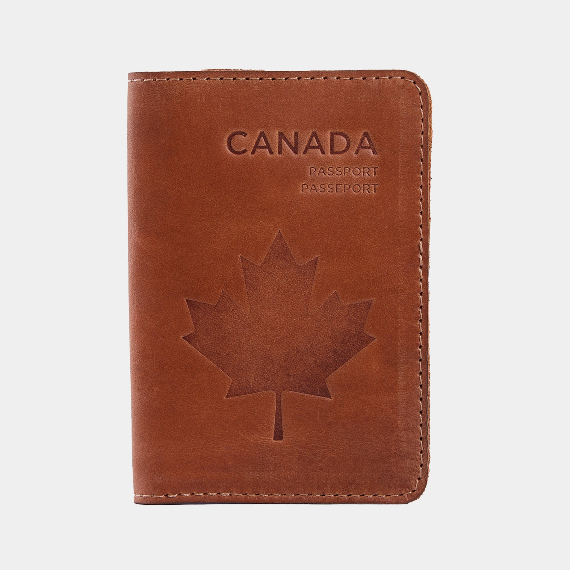 Funda de pasaporte con el símbolo nacional de Canadá hecha de cuero vintage