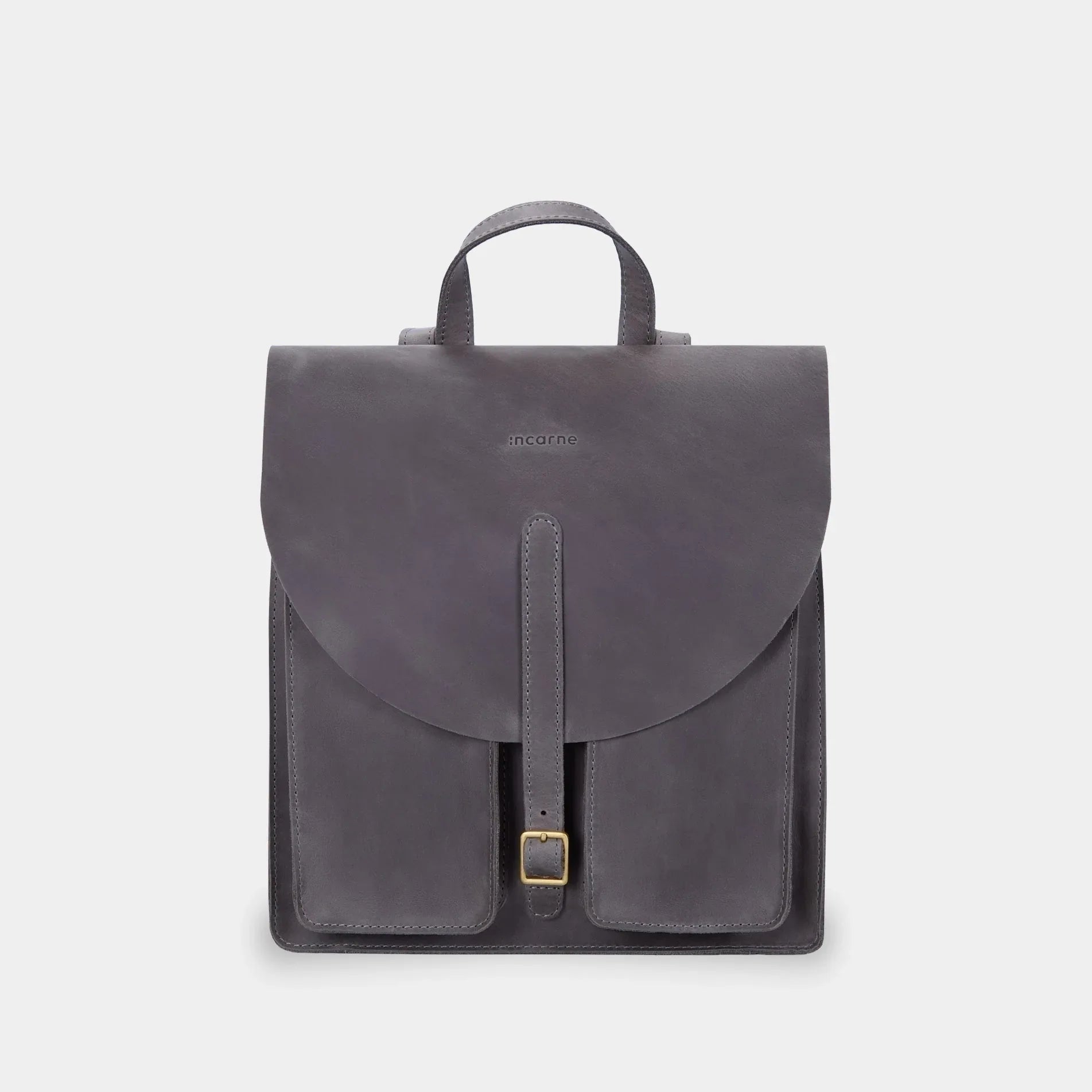 circle backpack leather Leather city backpack Circles by INCARNE gray with laptop pocket S (29x29x7 cm)