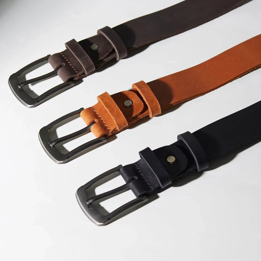 Three New Parallel belts coiled together to show contrasting leather colors for capsule wardrobe styling