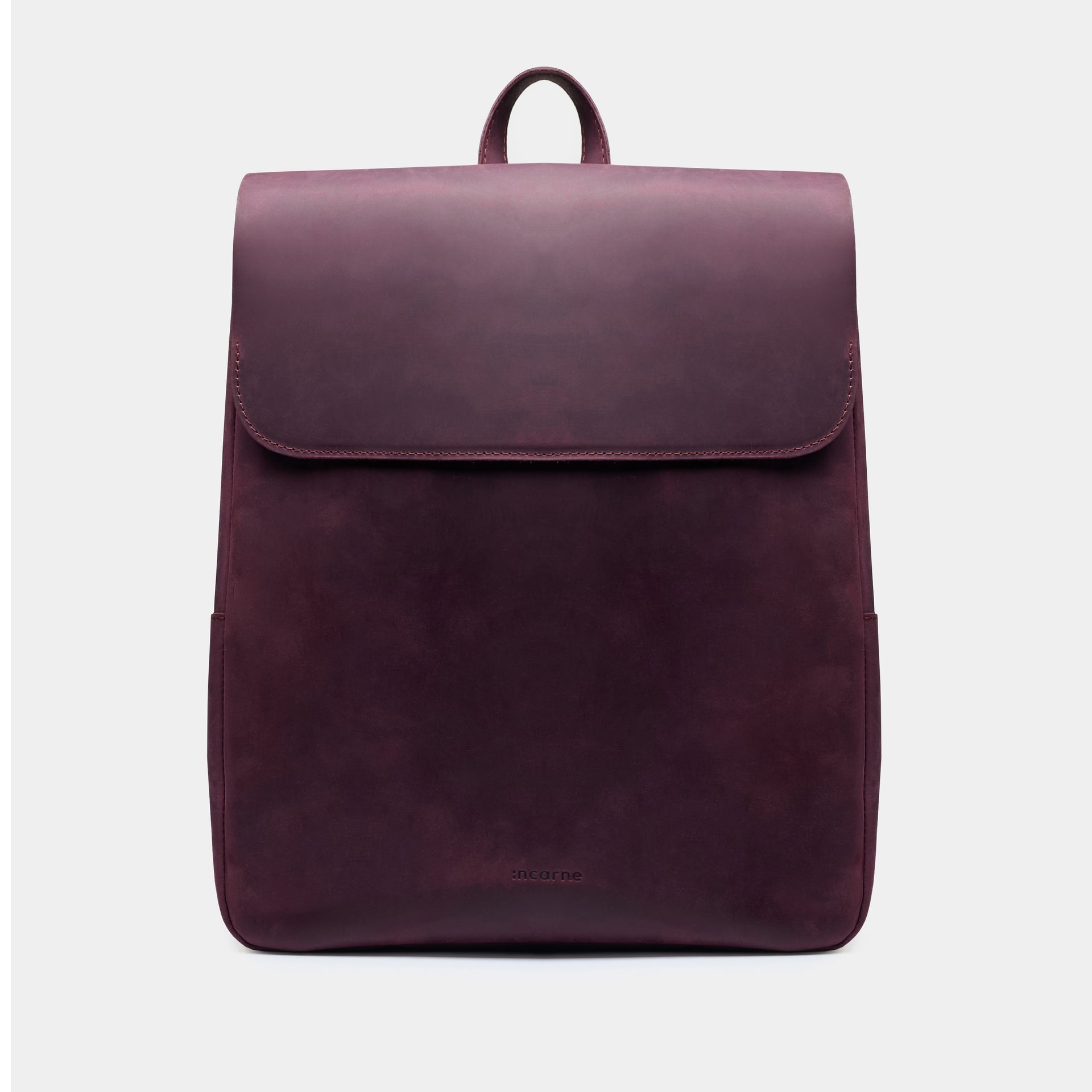 Unia burgundy vintage leather backpack for MacBook by INCARNE S (28x36x8 cm)