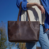 Spacious women's shopper bag with a laptop compartment made from vintage leather Emeli