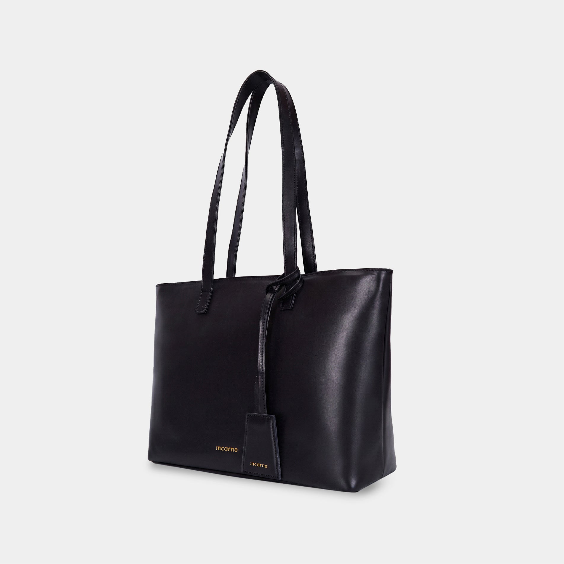 Interior of Emeli black leather bag with laptop compartment