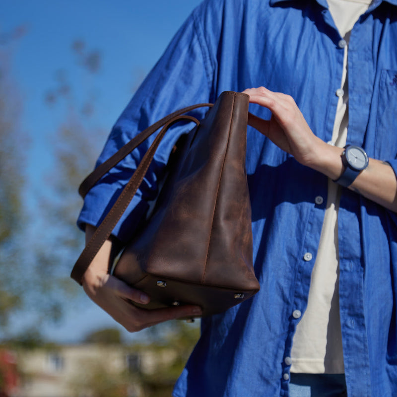 Spacious women's shopper bag with a laptop compartment made from vintage leather Emeli