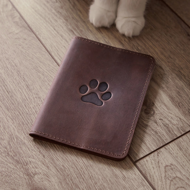 Leather cover for a veterinary passport Paw