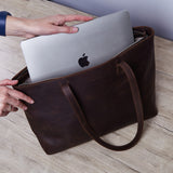 Spacious women's shopper bag with a laptop compartment made from vintage leather Emeli