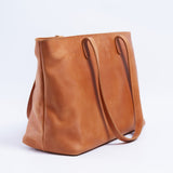 Spacious women's shopper bag with a laptop compartment made from vintage leather Emeli