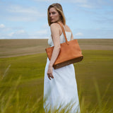 Spacious women's shopper bag with a laptop compartment made from vintage leather Emeli