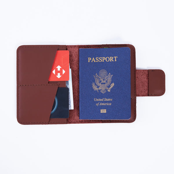 Smart Journey Classic Leather Passport Cover for Travel with AirTag and Cards Holders