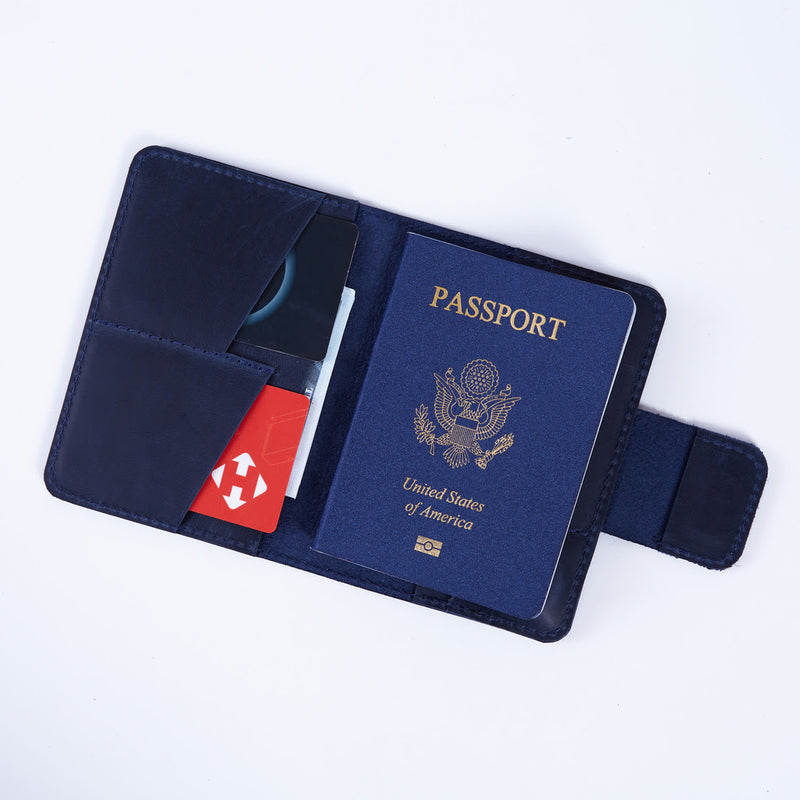 Smart Journey Vintage Leather Passport Cover for Travel with AirTag and Cards Holders