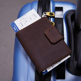 Smart Journey Vintage Leather Passport Cover for Travel with AirTag and Cards Holders