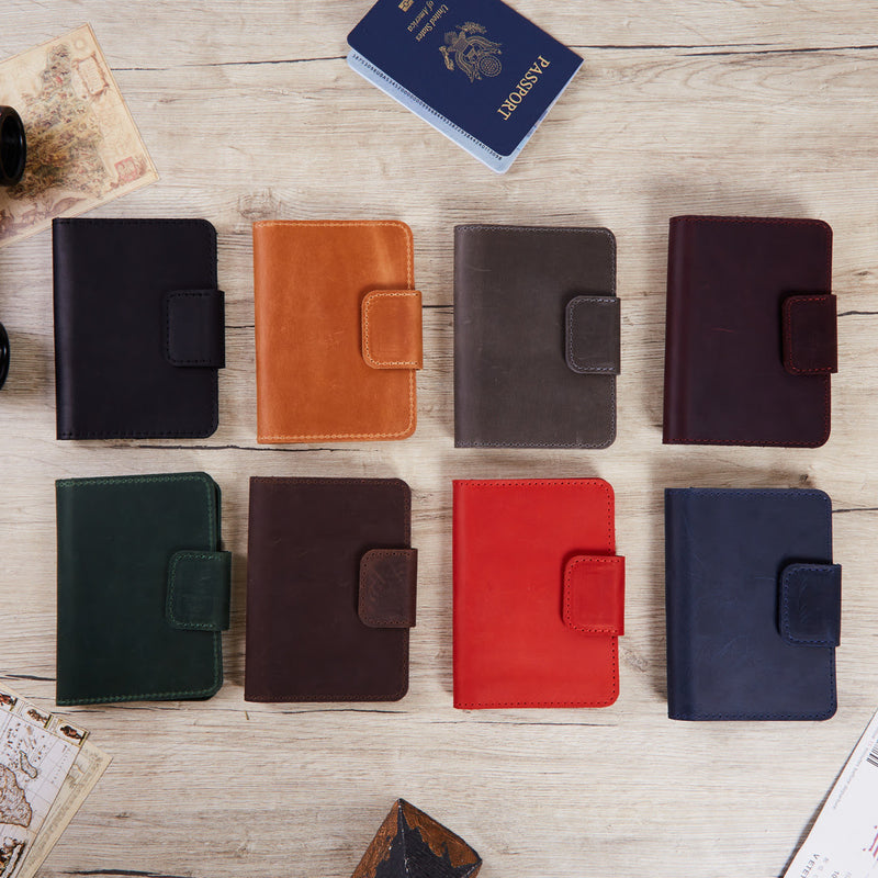 Smart Journey Vintage Leather Passport Cover for Travel with AirTag and Cards Holders