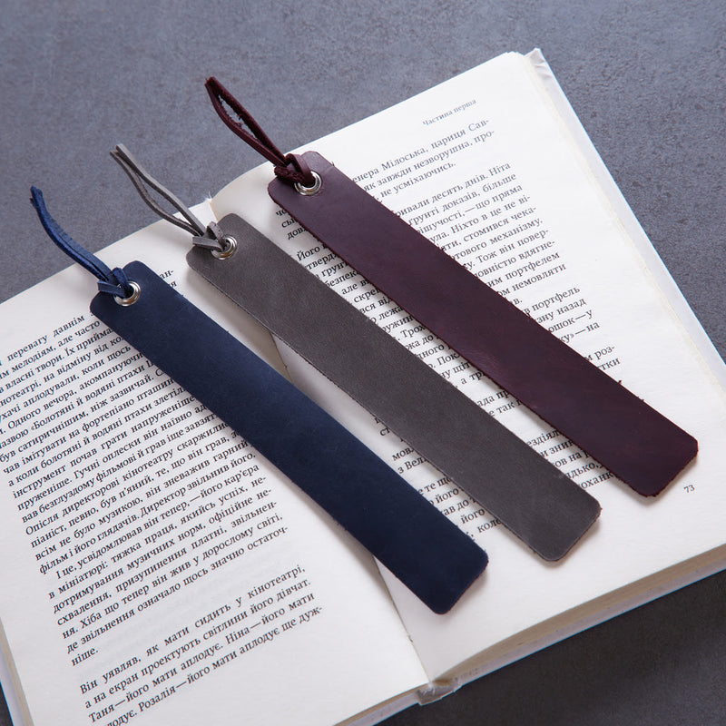 Bookmarks long made from vintage leather (set of 3)