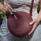 New Harley round crossbody bag in Crazy Horse leather