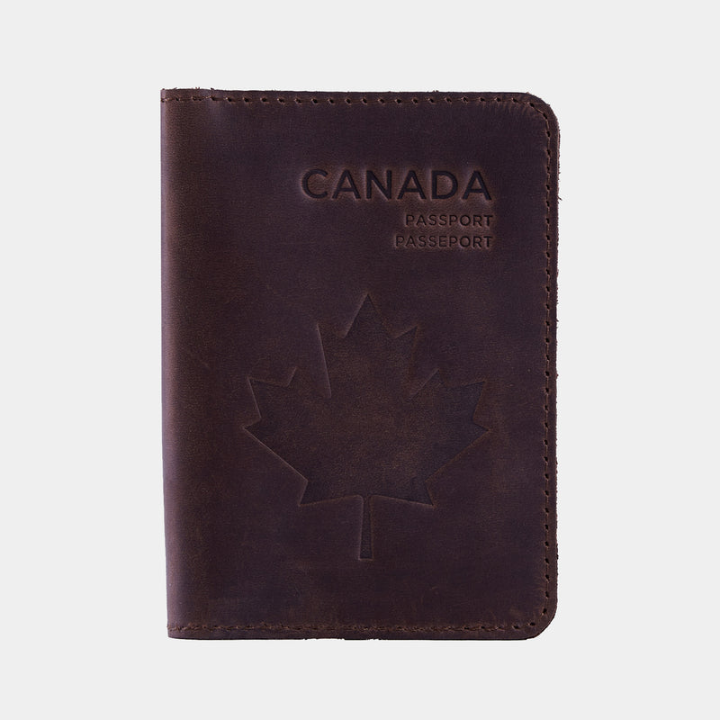 Passport cover with the national symbol of Canada мade from vintage leather