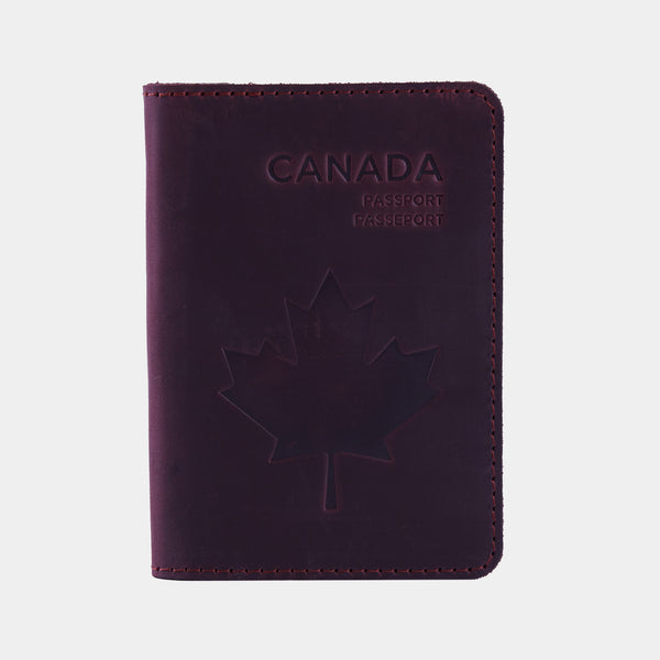 Passport cover with the national symbol of Canada мade from vintage leather